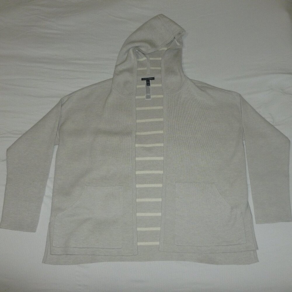 Eileen Fisher Pearl Organic Cotton Silk Double Knit Reversible Hooded Sweater M